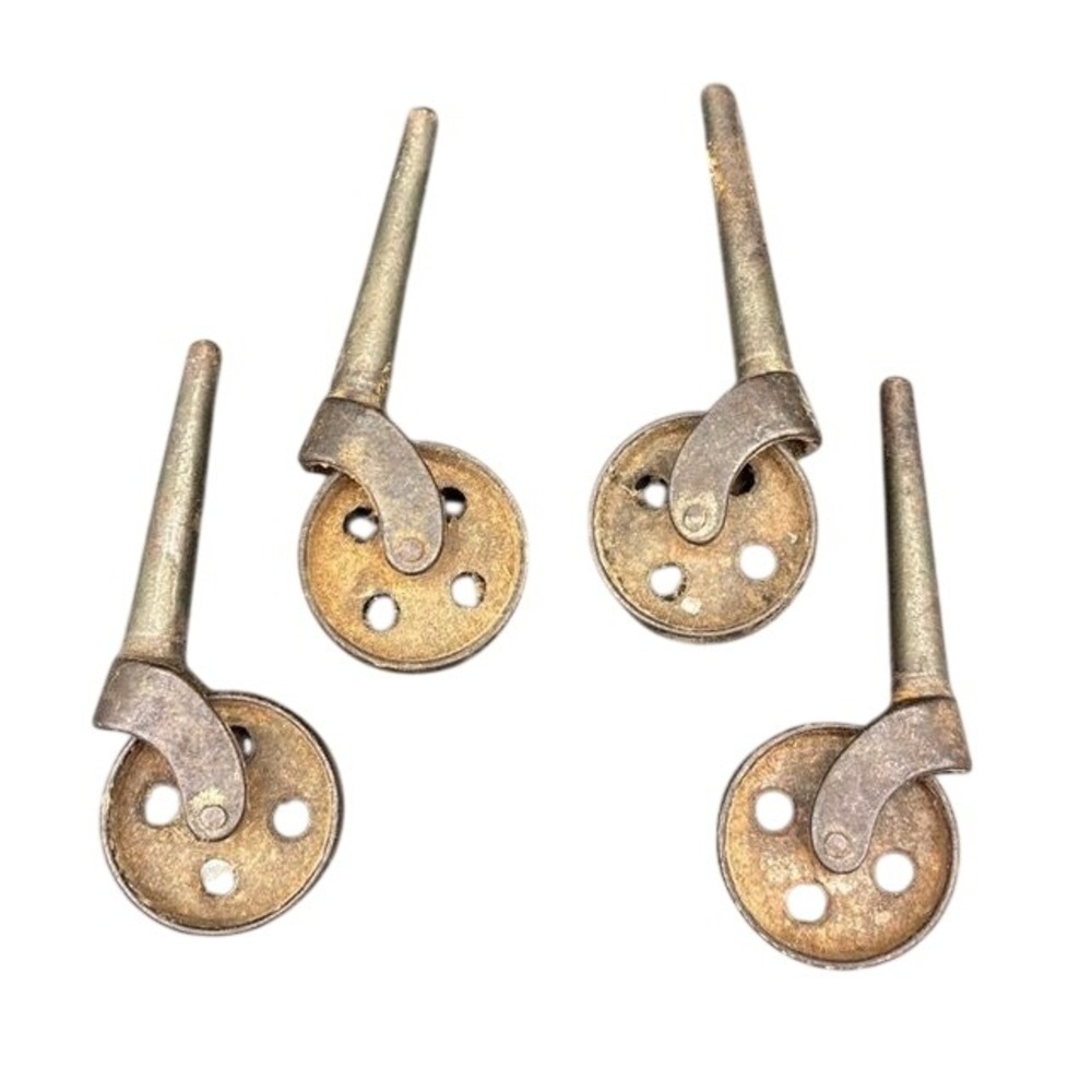 Antique Cast Iron Furniture Casters Set of 4 Rusted Industrial Stem Rollers 4.5"